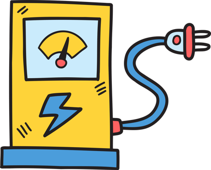 Hand Drawn electric car charging cabinet illustration on transparent background png