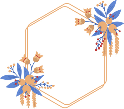 hexagon decorated with floral frame illustration on transparent background png