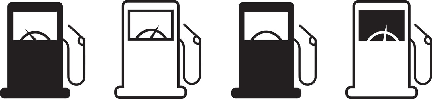 Gas station vector icon set. Station with petrol pump. Gasoline pump sign isolated on white background. Vector illustration