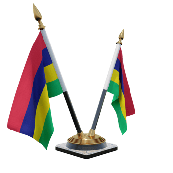 Mauritius 3d illustration Double V Desk Flag Stand png