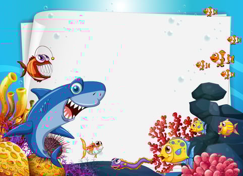 Underwater blank banner with sea animal vector