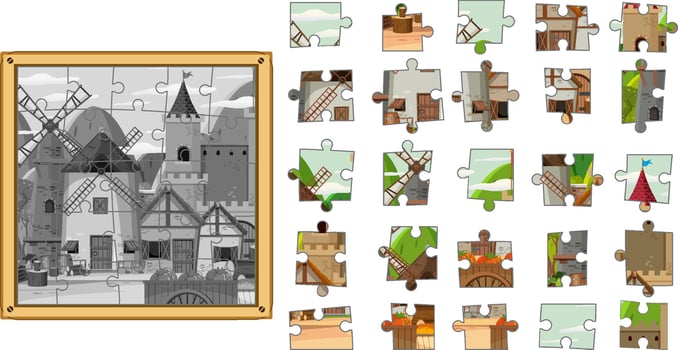 Photo jigsaw puzzle game template vector