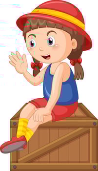 Cute girl sitting on wooden box vector