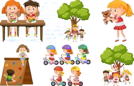 Set of children doing different activities vector