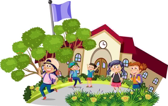 Children walking on street vector