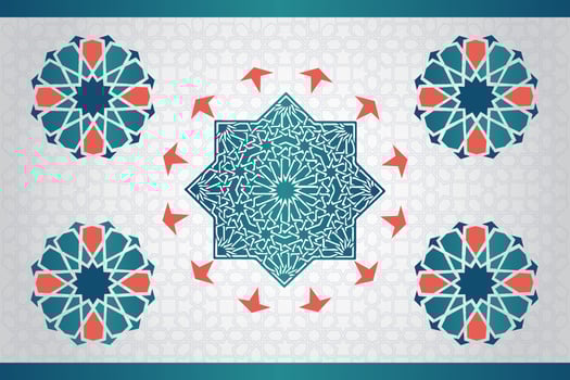 Geometric Islamic Pattern with colorful arabesque shapes for greeting card or decoration interior. Tile repeating vector border
