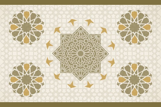 Geometric Islamic Pattern with colorful arabesque shapes for greeting card or decoration interior. Tile repeating vector border