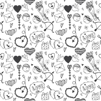 Black line drawing doodle of love concept pattern vector
