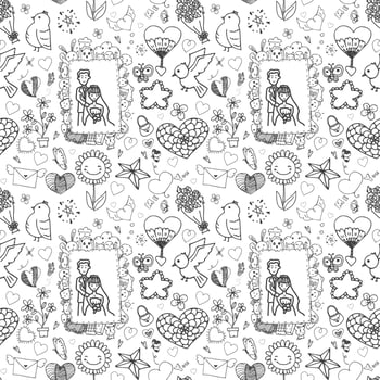 Black line drawing doodle of love concept pattern vector