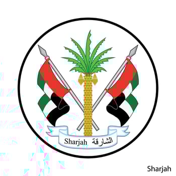 Coat of Arms of Sharjah is a United Arab Emirates region. Vector