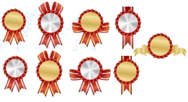 award gold coin and red ribbon vector