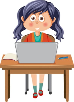 A girl sitting in front of laptop vector