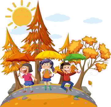 Autumn scene with cartoon character vector