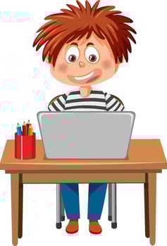 A boy sitting in front of laptop vector