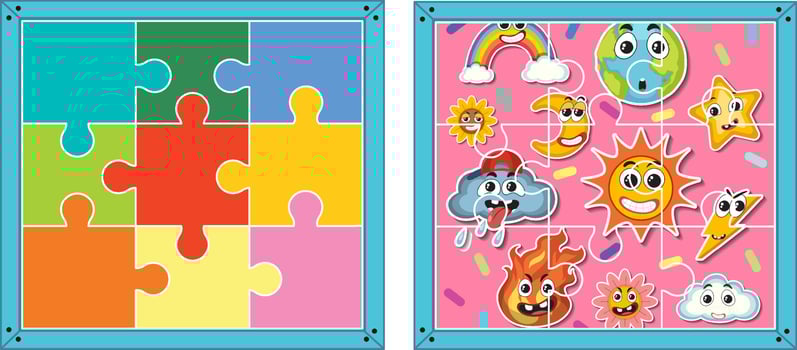 Jigsaw puzzle game template vector