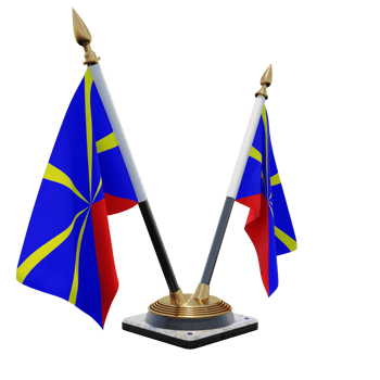 Reunion Radiant Volcano 3d illustration Double V Desk Flag Stand png