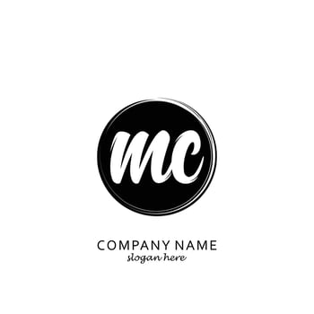 Initial MC with black circle brush logo template vector