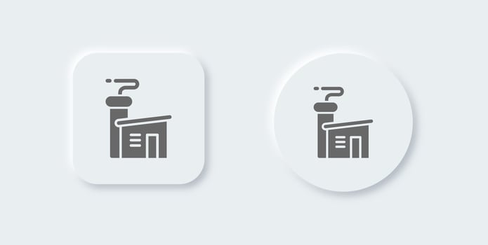Factory solid icon in neomorphic design style. Industrial signs vector illustration.