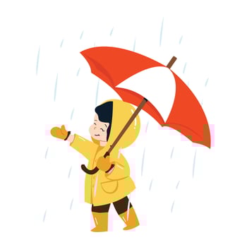 Little child with umbrella in raincoat vector