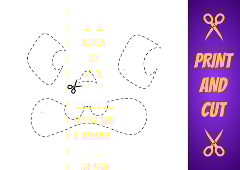 Print and cut template for Halloween. Pumpkin face cutting line, die kit for kids. Make funny face on pumpkin by stamp. Cut out by border stroke then paint silhouette. Carving face layout sample. vector