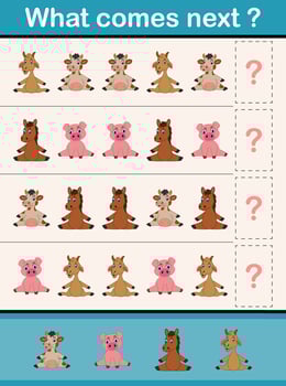 What comes next educational activity game for preschool children with farm animals vector