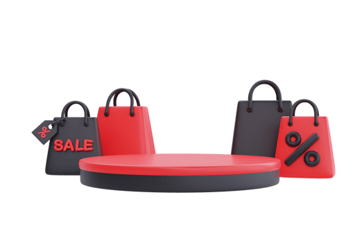 Black Friday Super Sale with podium display and shopping bags, Christmas and Happy New Year promotion, 3d rendering. png