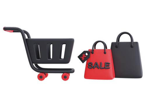 Black Friday Super Sale with shopping cart and bags, Christmas and Happy New Year promotion, 3d rendering. png