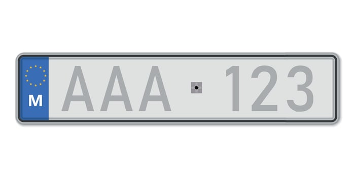 Car number plate. Vehicle registration license of Malta vector