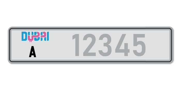 Car number plate Dubai. Vehicle registration license of United A vector