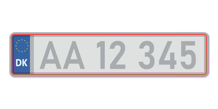 Car number plate . Vehicle registration license of Denmark vector