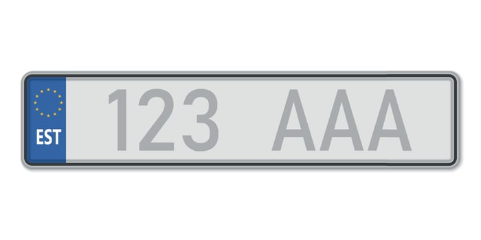 Car number plate. Vehicle registration license of Estonia vector