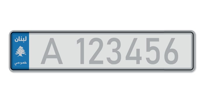 Car number plate . Vehicle registration license of Lebanon. vector
