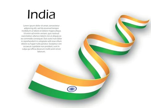 Waving ribbon or banner with flag of India. Template for indepen vector