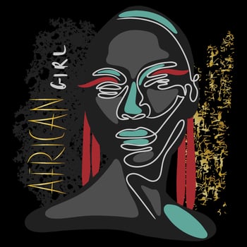 African girl, handwritten inscription, geometric portrait of a girl, lines vector