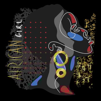 African girl, handwritten inscription, geometric portrait of a girl, lines vector