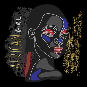 African girl, handwritten inscription, geometric portrait of a girl, lines vector