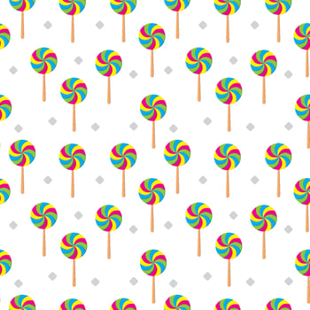 Swirl lollipop seamless pattern on white color background. Colorful vector illustration. Design template. Suitable for birthday, halloween, christmas or new year event