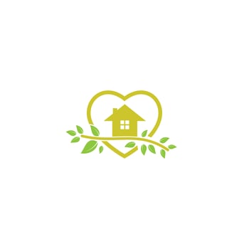 Tree house heart shape logo design. Eco house logo design. vector