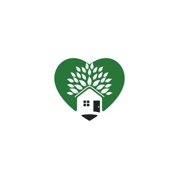 Tree house heart shape logo design. Eco house logo design. vector