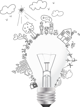 Creative light bulb idea with drawing environmental and eco-friendly Save energy png
