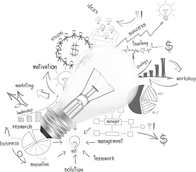 Creative light bulb idea with drawing charts and graphs png