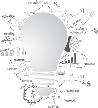 Creative light bulb idea with drawing charts and graphs png