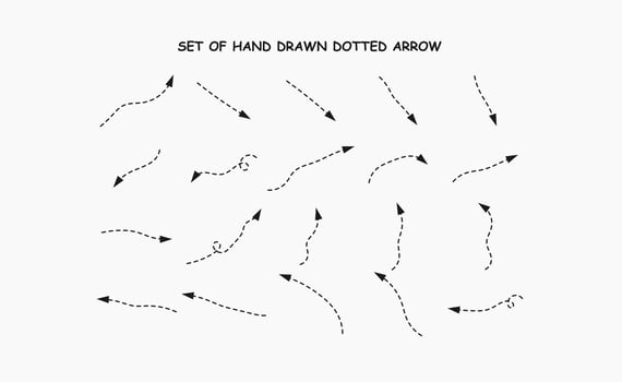 set of Hand Drawn Dotted Arrow vector