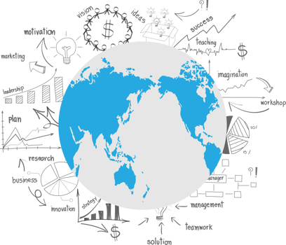 Modern global business economy with elements of infographics and graph creative drawing business strategy plan png