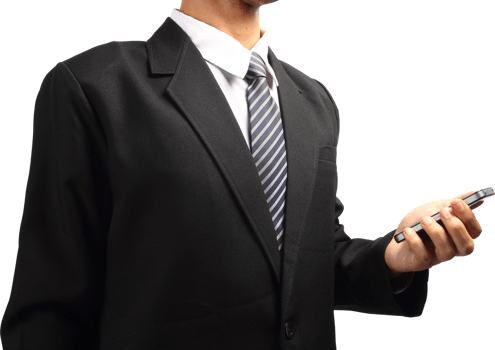 Business Man holding smart phone isolated png