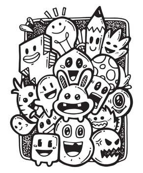 Hand drawn illustration, doodle monster, Hand drawn cartoon monster illustration, Cartoon crowd doodle hand drawn pattern, Doodle style. vector illustration