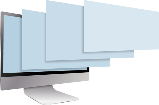 A computer monitor with four blank paper sheets png