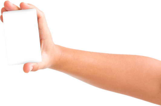 A person holding up a blank white card png