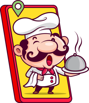 Cute chef delivery food through smartphone png