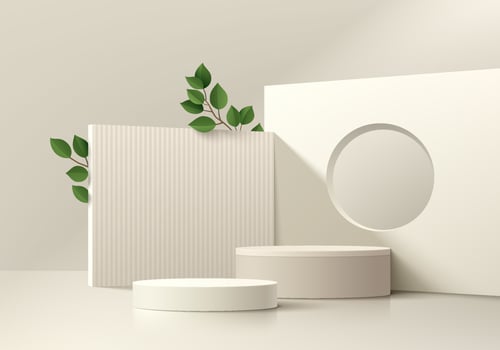 Geometric shapes with green leaves vector